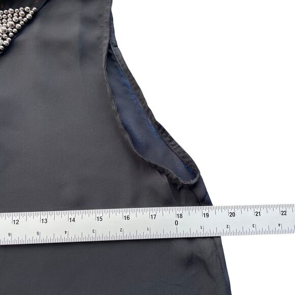 Women Black Sheer Blouse Beaded Collar Button Up Size M High Low Hem Glam Edgy - Picture 6 of 10